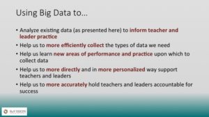 Slide listing ways big data can inform and support teacher and leader practice