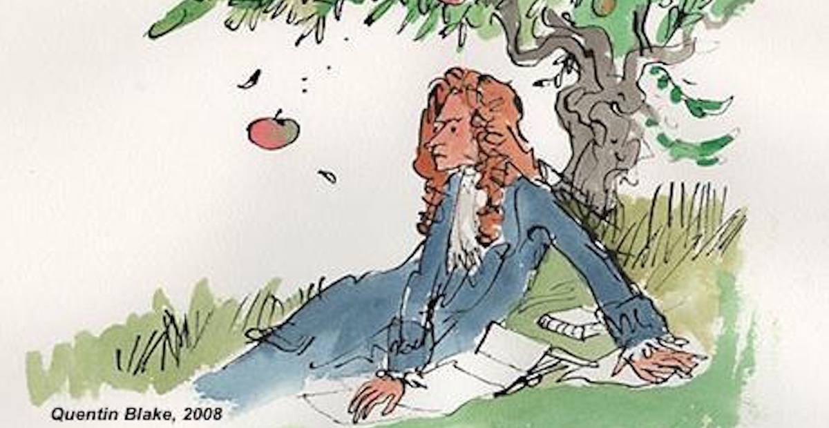 An apple falling, symbolizing Newton's insight and unexpected moments of growth