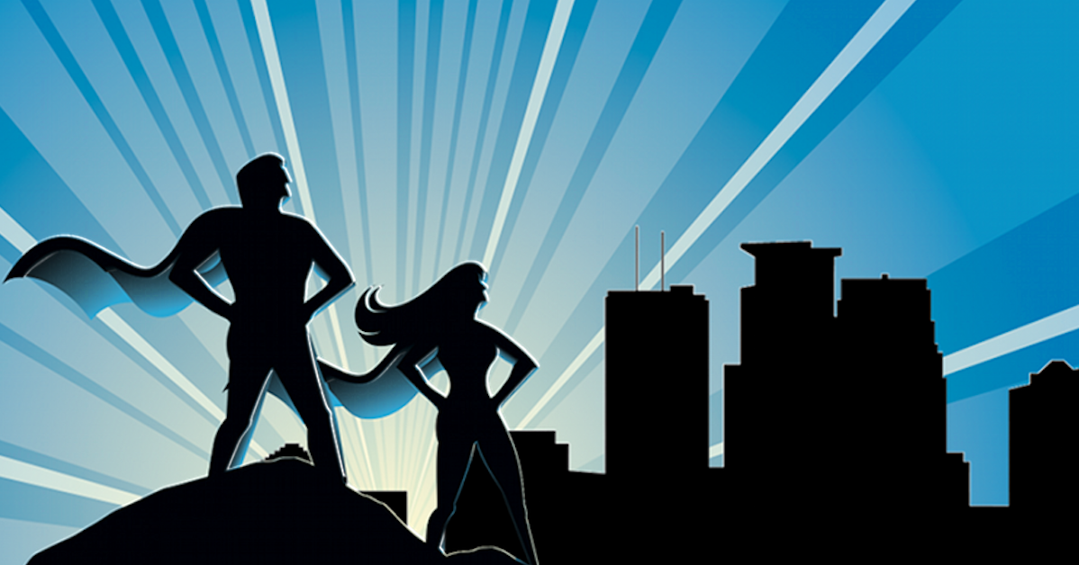 A bat-signal shining in the sky, symbolizing teachers as everyday superheroes making an impact