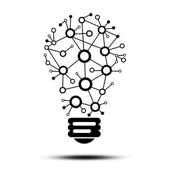 Icon of a lightbulb formed from a network of connected nodes, symbolizing connected ideas