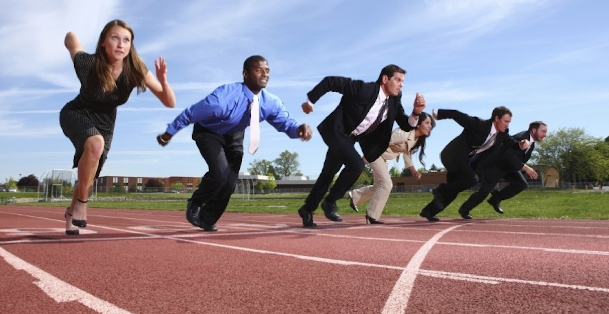 A runner crouched at the starting blocks, symbolizing the pace of instructional leadership